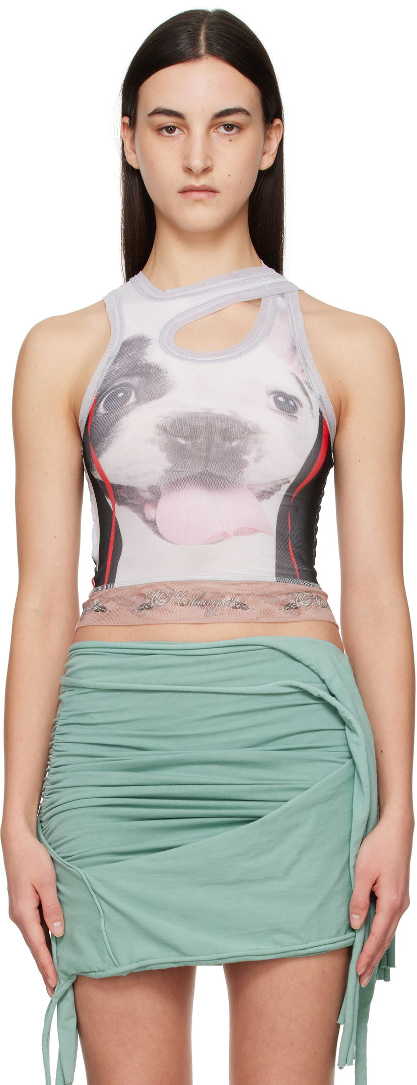 Linne Ottolinger Ottolinger Mesh Dog Print Cutout Tank Top Vit | 10110060102
