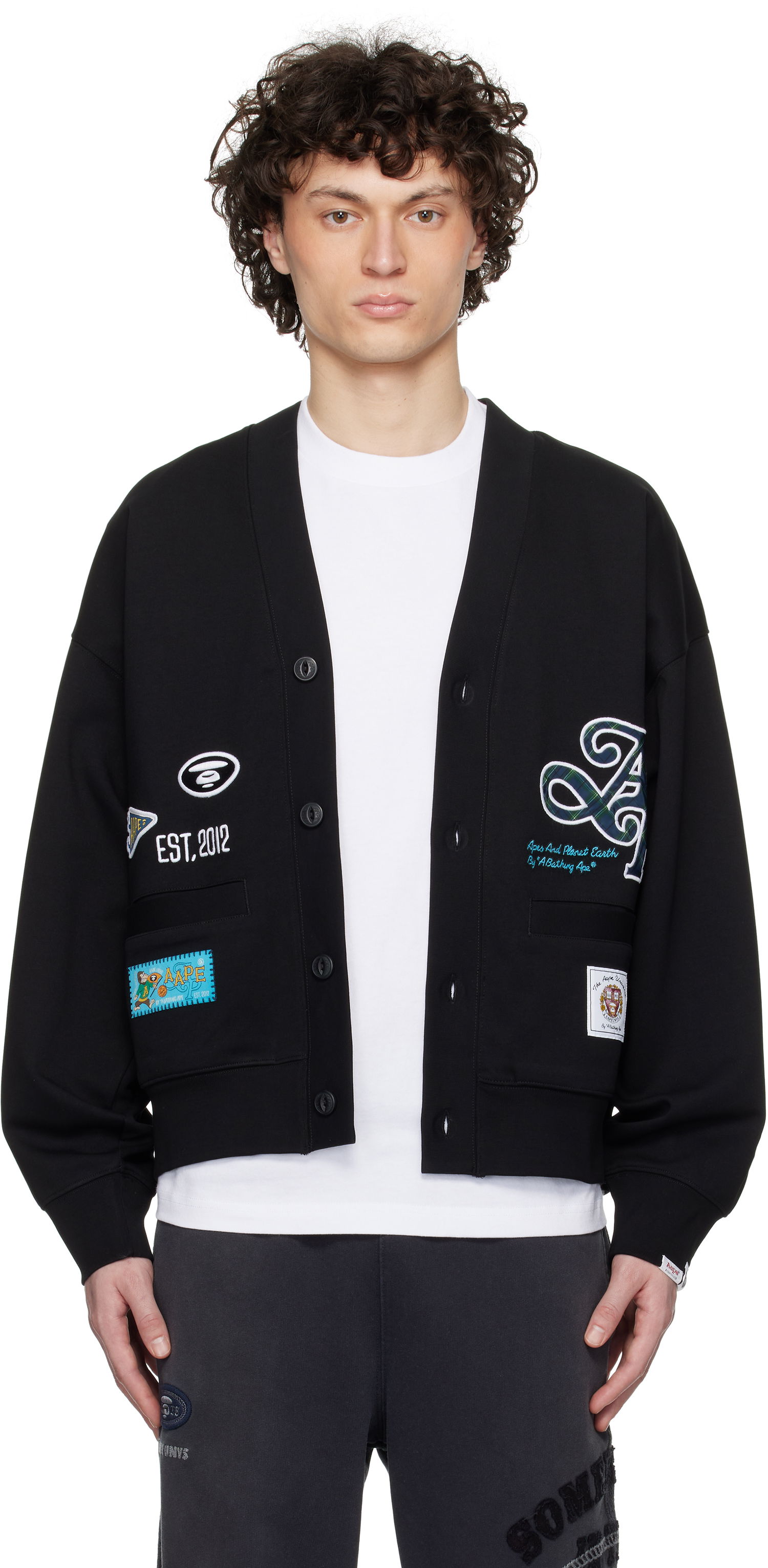 Sweater AAPE by A Bathing Ape AAPE by A Bathing Ape Main Cardigan Svart | AAPSWMC324XXNBKX, 0