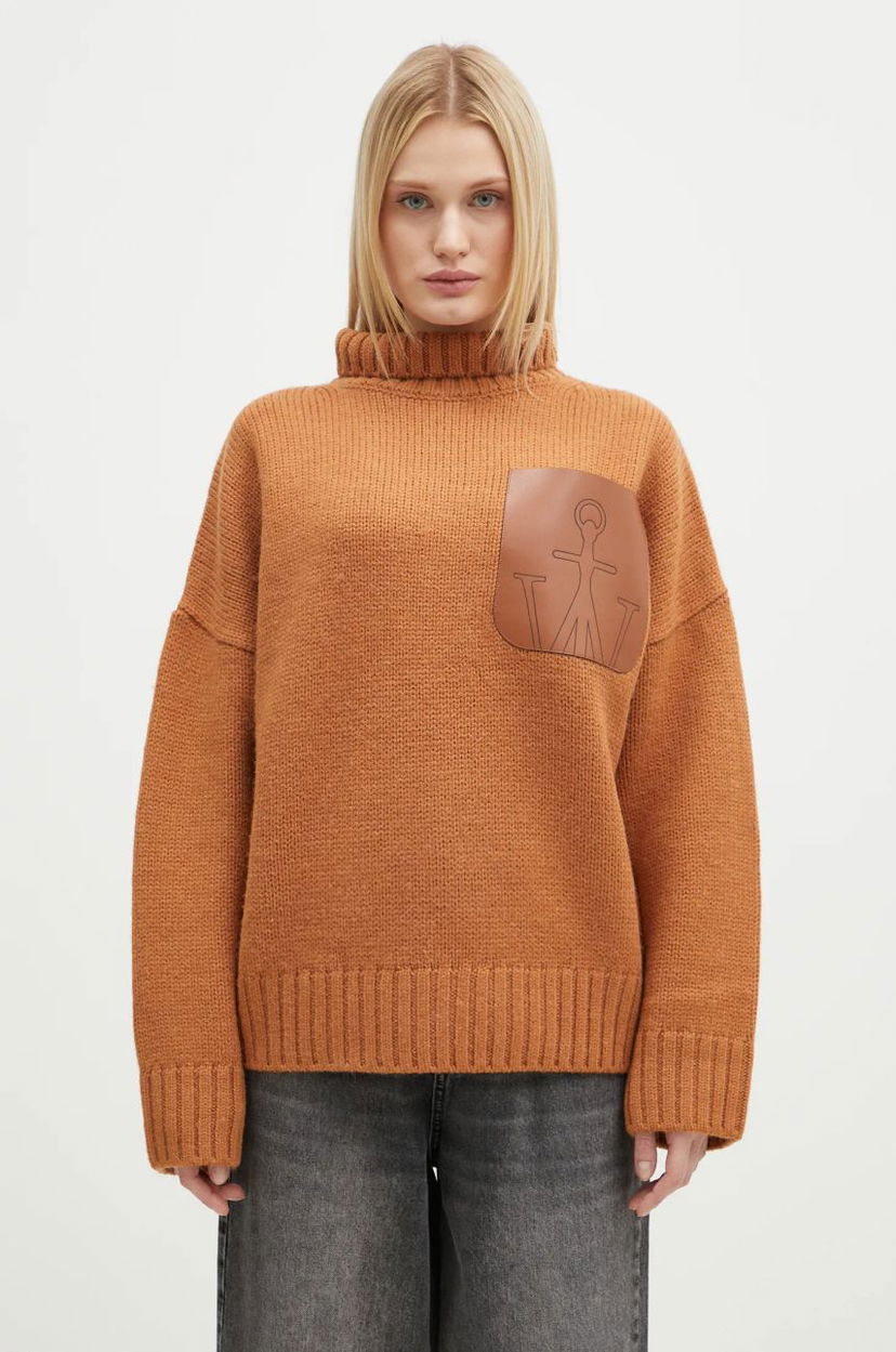 Sweater JW Anderson JW Anderson Leather Patch Pocket Turtleneck Jumper Brun | KW1292.YN0367.619