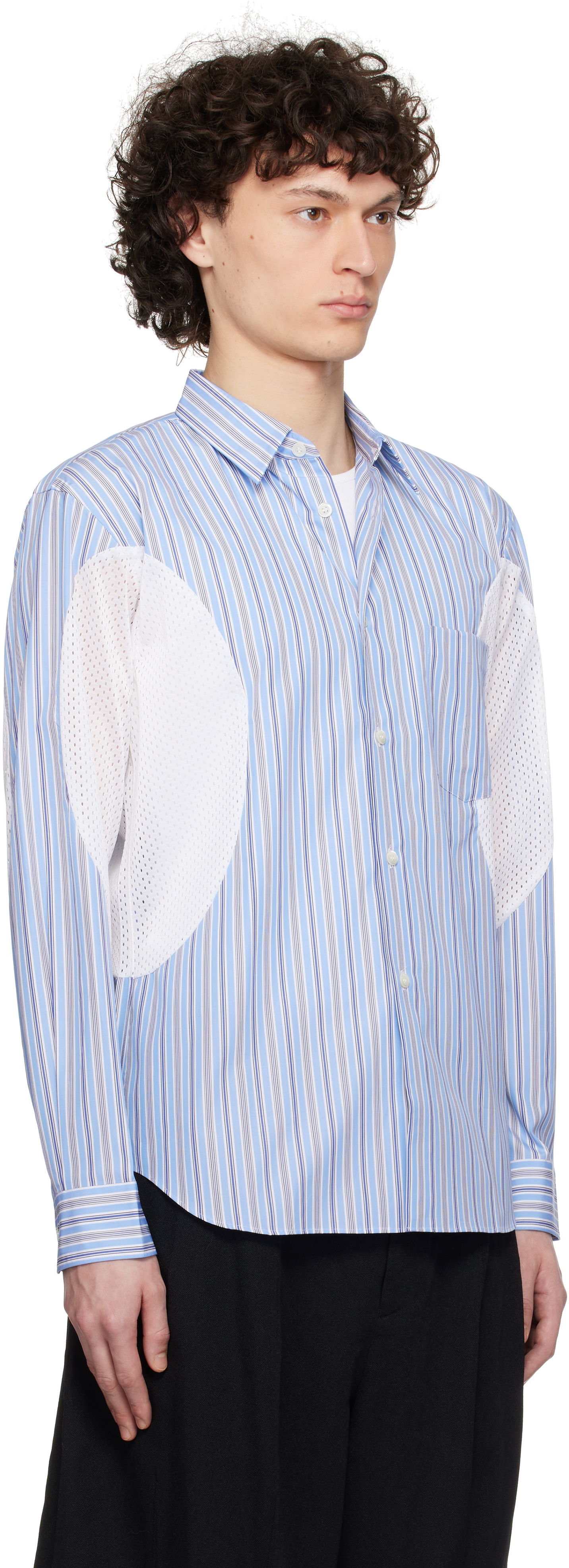 Skjorta Comme des Garçons Broad Stripe x Polyester Mesh Shirt Blå | DO-B025-051, 1