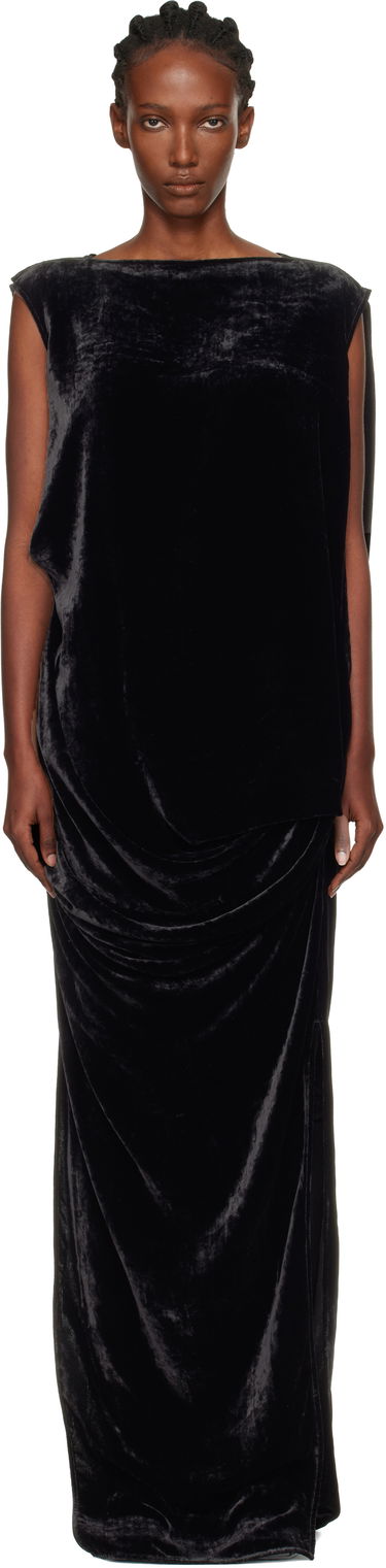 Klä Rick Owens Rick Owens Concordians Nouveau Velvet Draped Sleeveless Maxi Dress Svart | RP02E4574 V, 0