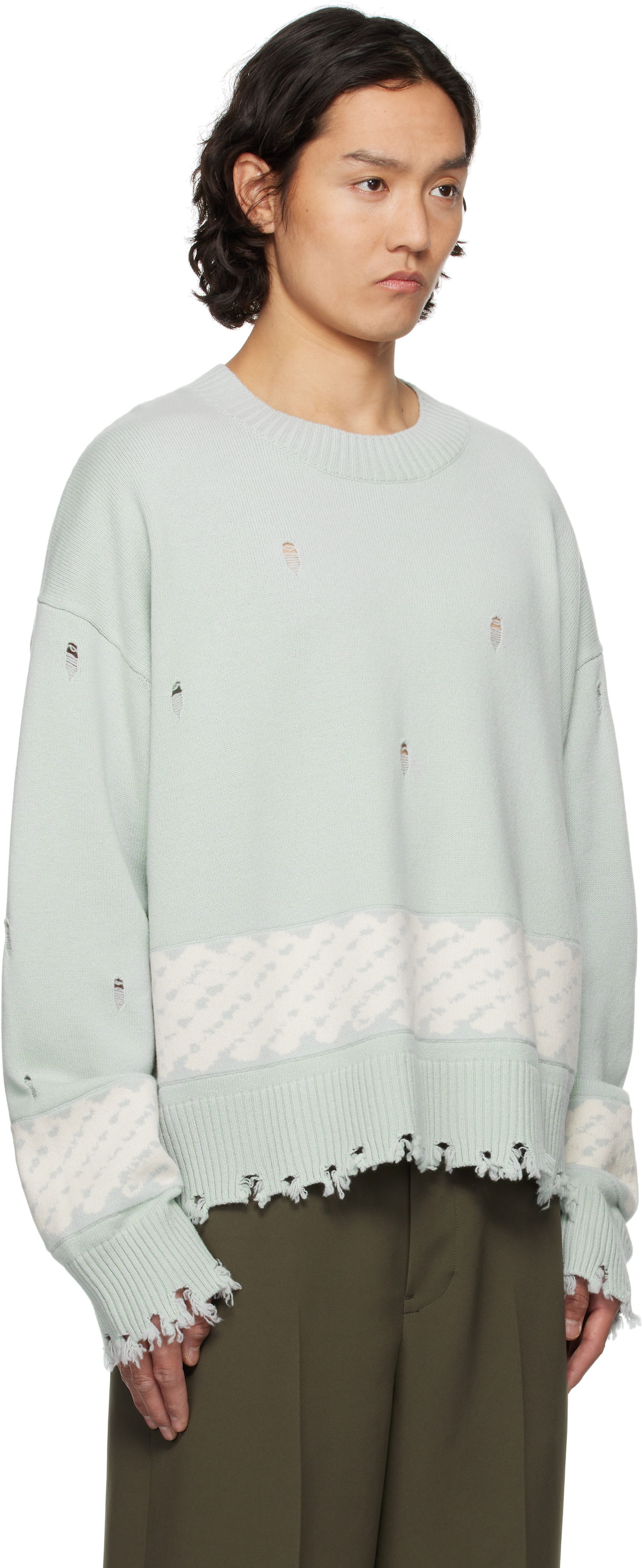 Sweater Feng Chen Wang Feng Chen Wang Ripped Jacquard Sweater Grön | FUS19KT07, 1