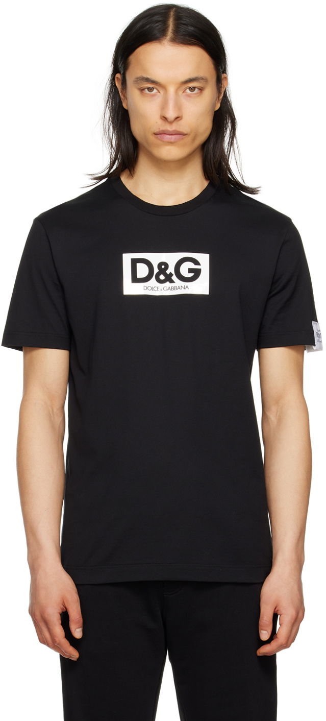 T-shirt Dolce & Gabbana Black Printed T-Shirt Svart | G8QI4TFU7EQ