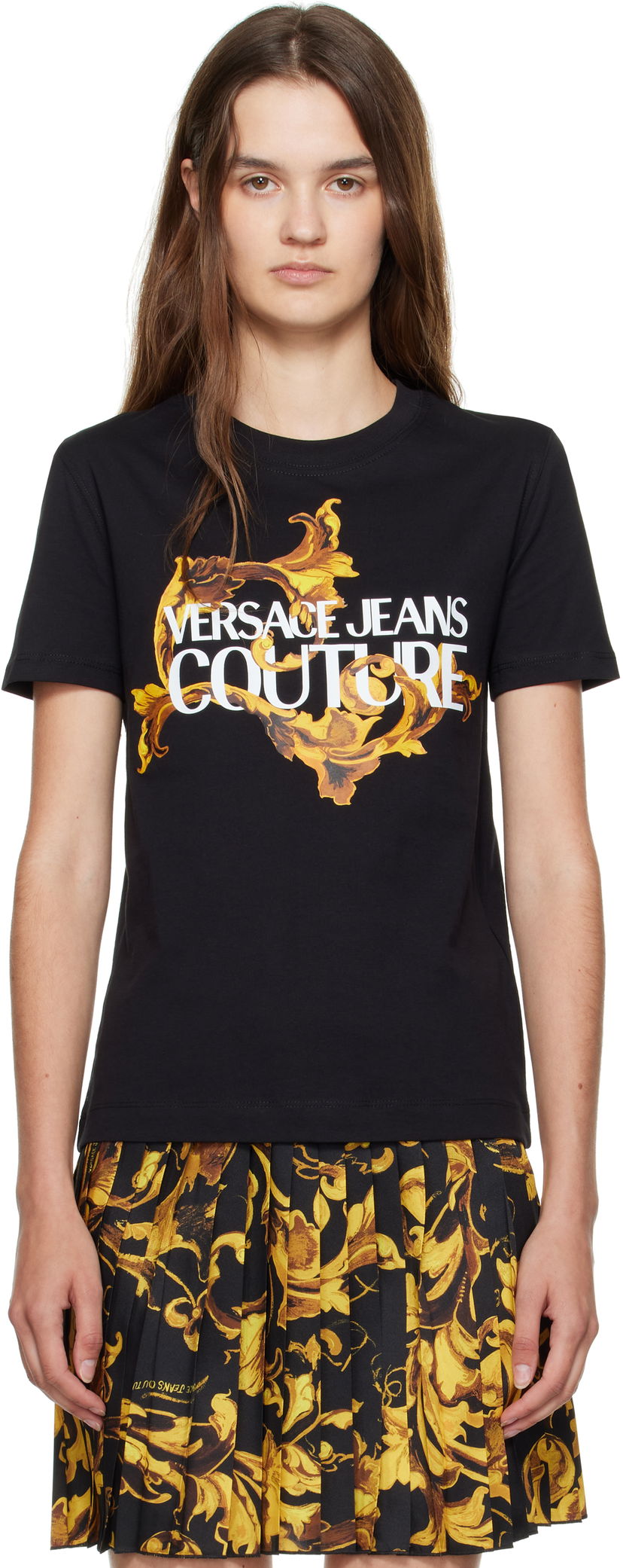 T-shirt Versace Versace Jeans Couture Cotton Jersey T-shirt with Baroque Print Svart | E79HAHE06_ECJ00E