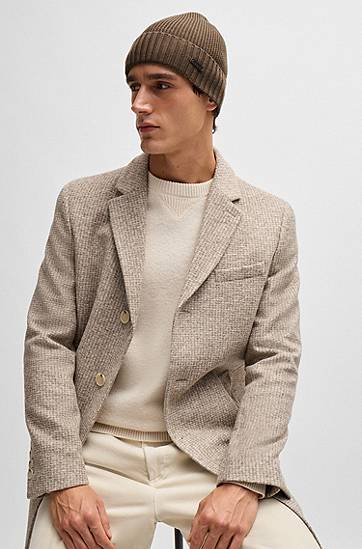 Mössa BOSS Virgin Wool Beanie with Logo Plaque Brun | 50495306, 1