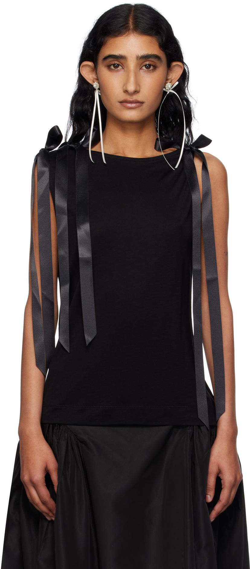 Linne Simone Rocha Simone Rocha Bow Ribbon Tail Tank Top Svart | 5366 0571