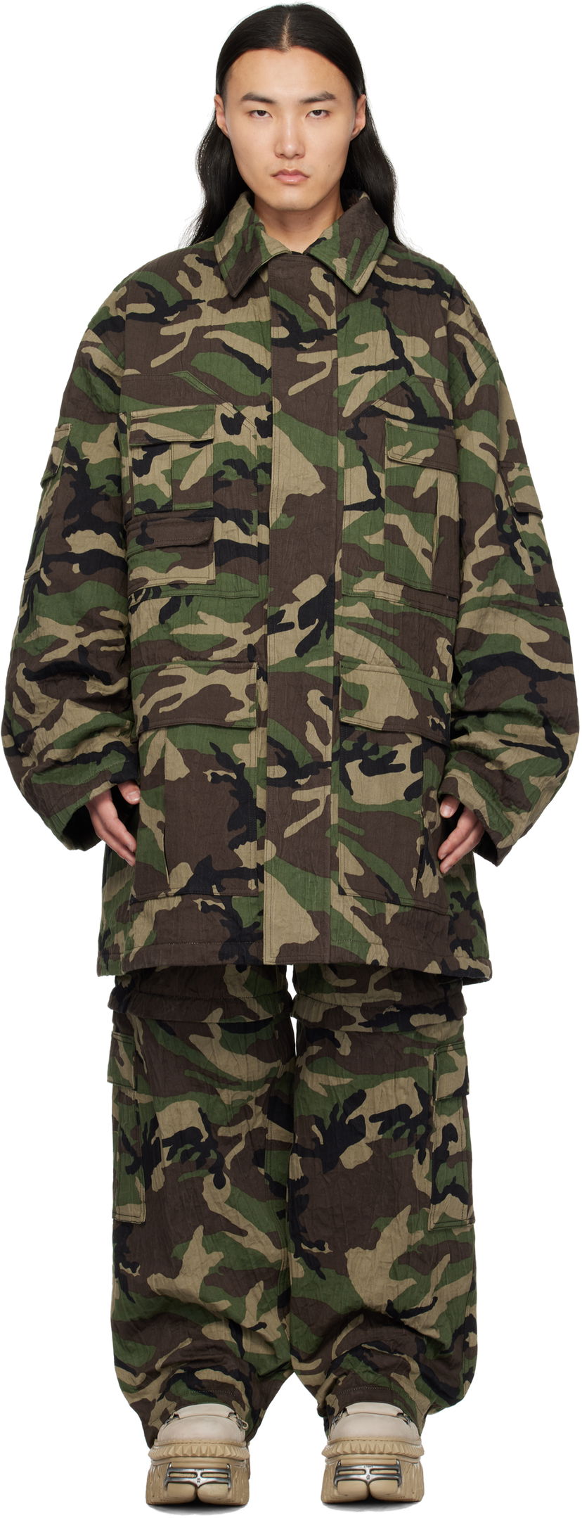 Parkas VETEMENTS Vetements Runway Metalized Wrinkled Utility Jacket Grön | UA66JA100X