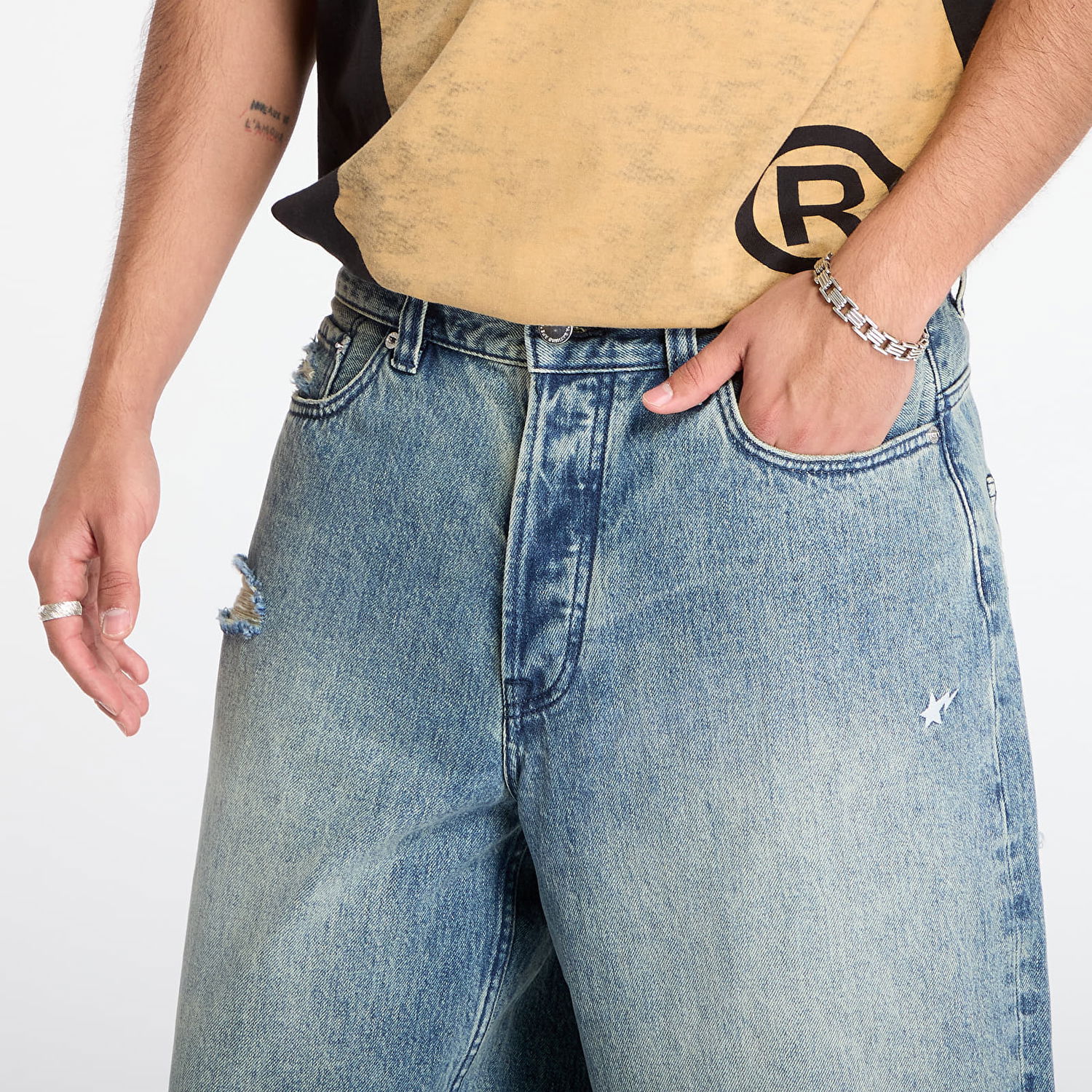 Shorts BAPE Sta Distressed Washed Relaxed Fit Denim Shorts Blå | 001DSL801302MLIG, 1