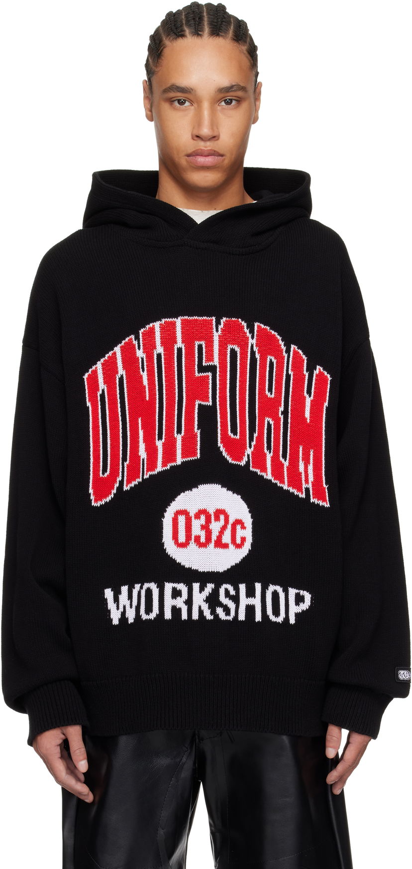 Sweatshirt 032C Lucky Strike Knit Hoodie Svart | S25-URK-0611-000