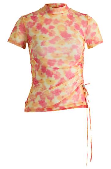 Crop top BOSS Mesh Tie-Dye Top with Gathered Side Rosa | 50537187