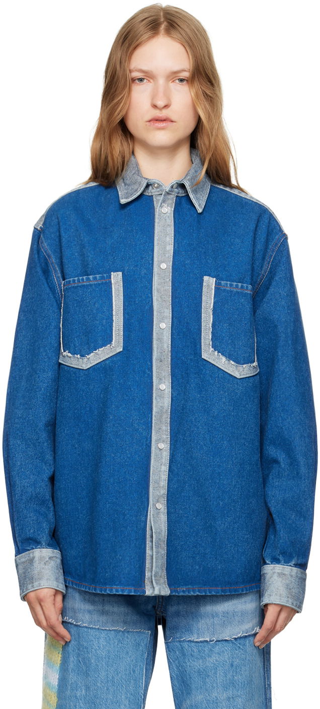 Skjorta Marni Two-Tone Denim Shirt Blå | CAJD0601QS USCU83