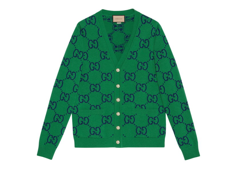 Sweater Gucci GG Knit Cardigan Green/Blue Grön | 674043 XKB3V 3129