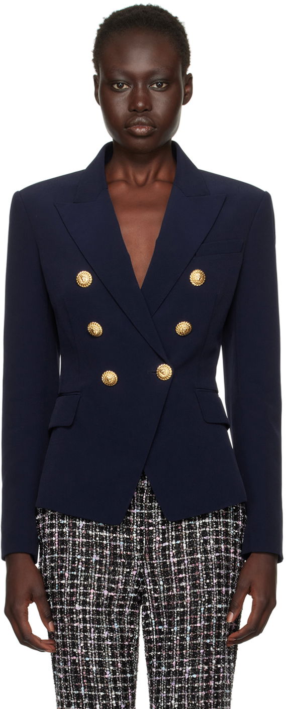 Jacka Balmain Balmain 6-Button Cotton Blazer Mörkblå | DF0SG008VB00