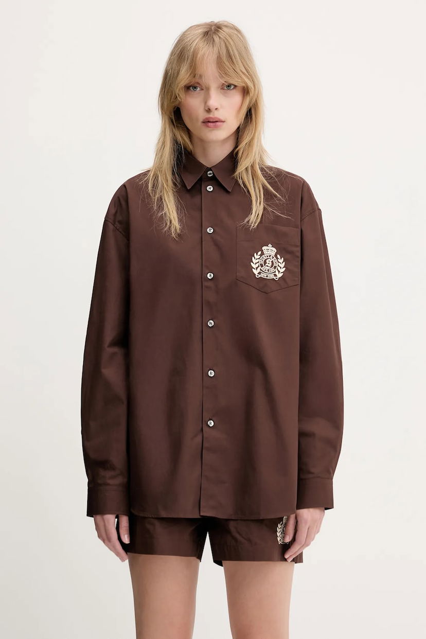 Skjorta Sporty & Rich Sporty & Rich H&W Crest Oversized Relaxed Fit Shirt Brun | SI006612241BR03