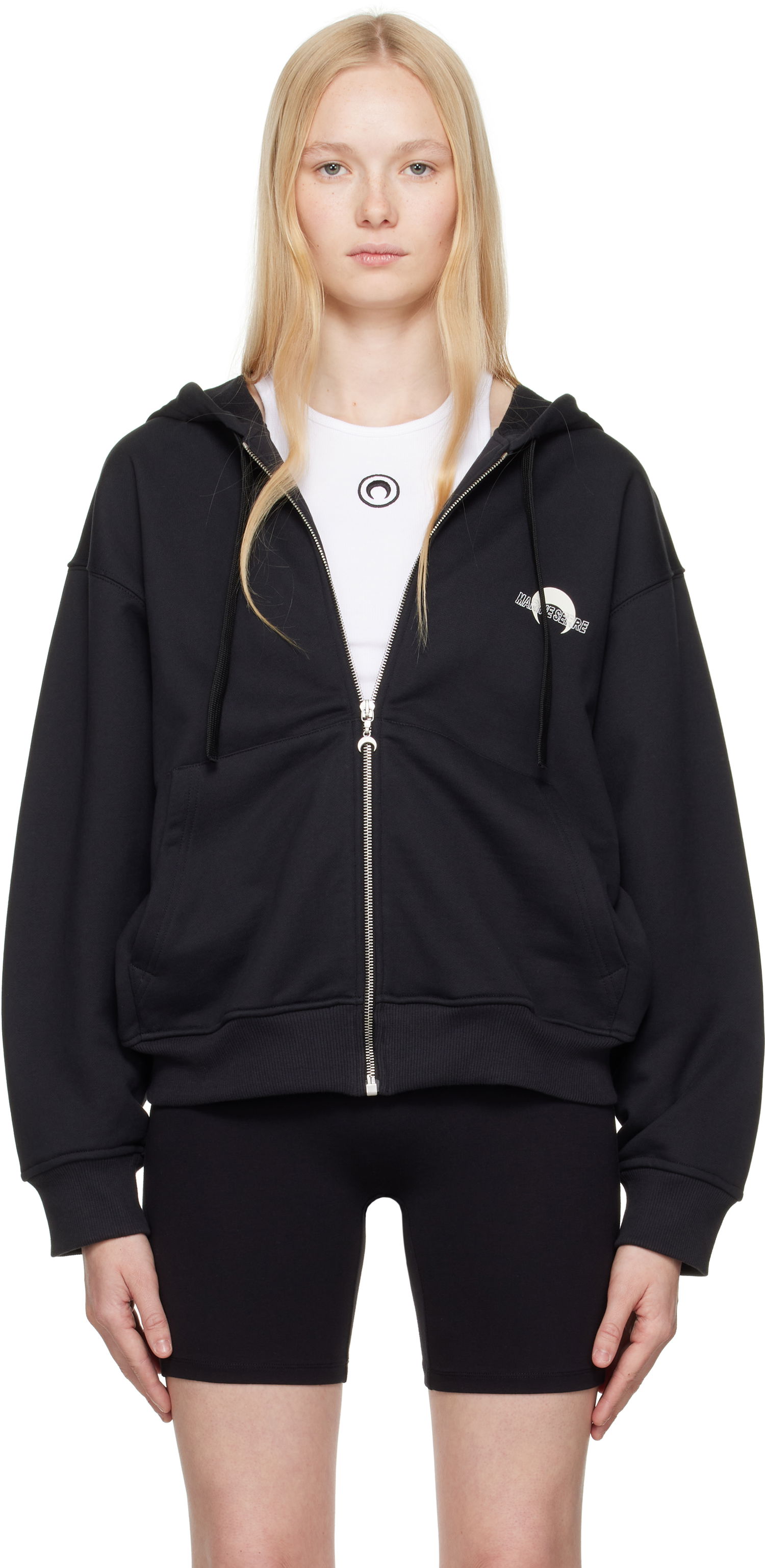 Sweatshirt Marine Serre Marine Serre Moon Logo Fleece Zip-Up Hoodie Svart | UST017B CJER0075, 0