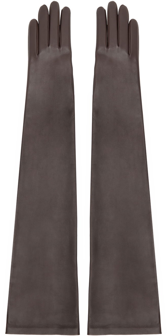 Handskar The Row Long Leather Gloves Brun | 7349-P52