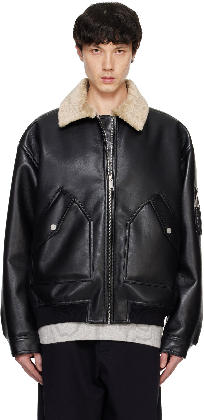 Bomberjacka Nanushka Faux-Leather Bomber Jacket Svart | NM24FWJK02168