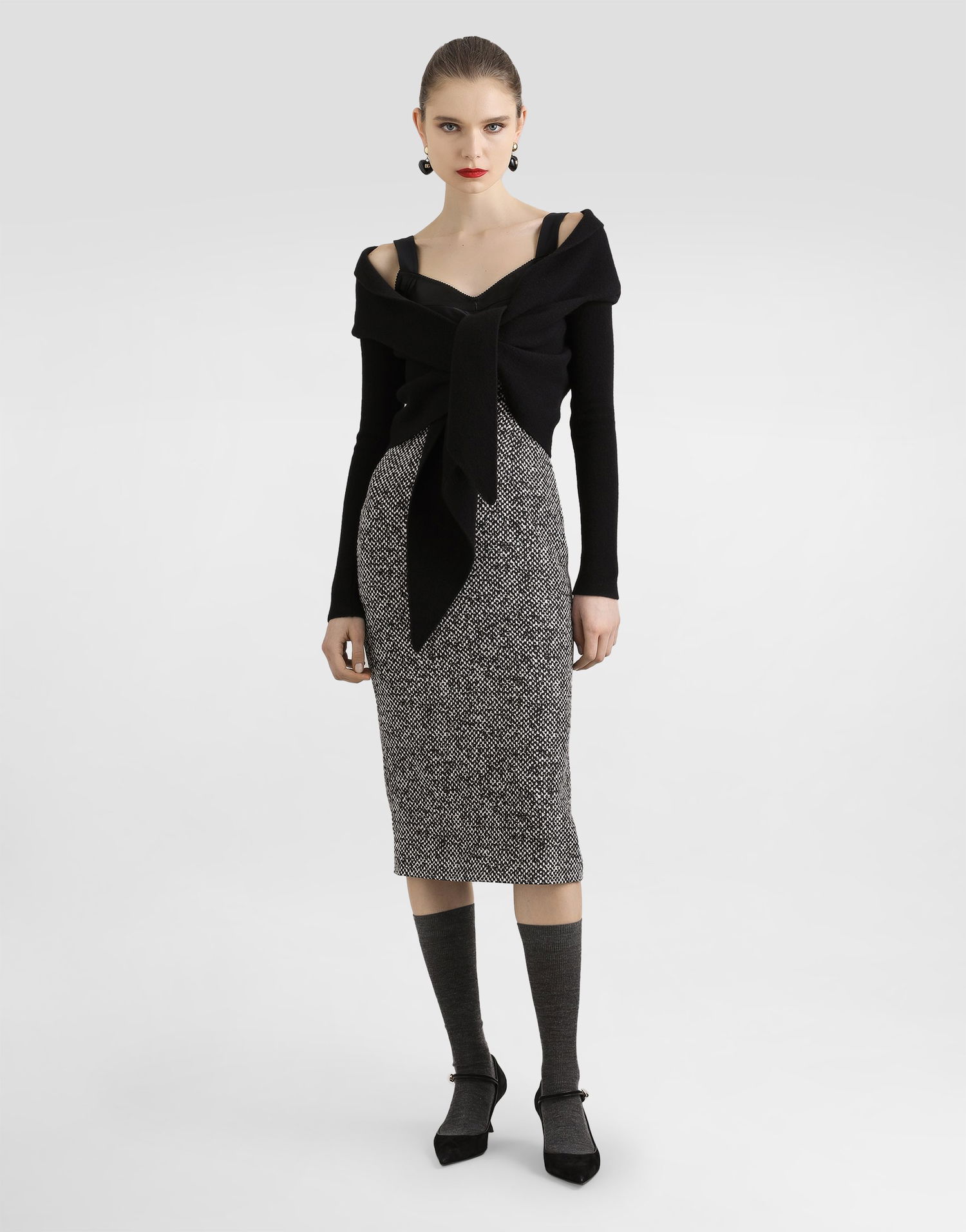 Klä Dolce & Gabbana Dolce & Gabbana Heavy Crepe and Damier Print Dress Svart | F6TVSTFSA73HH5QU, 1