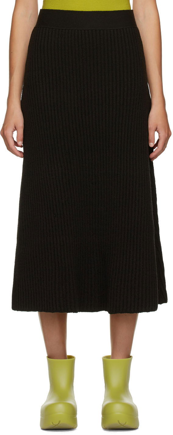 Kjol Bottega Veneta Rib Distorted Mid-Length Skirt Svart | 638136 V08G0
