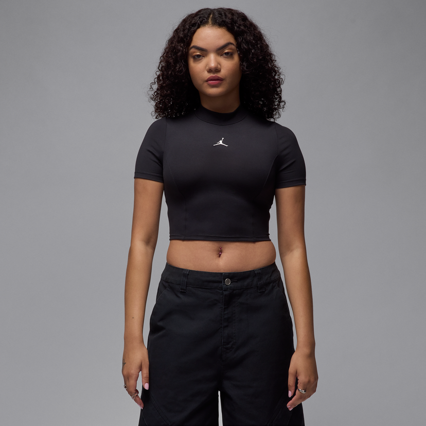 Crop top Jordan Jordan Knit Crop Short Sleeve Top Svart | HJ0083-010