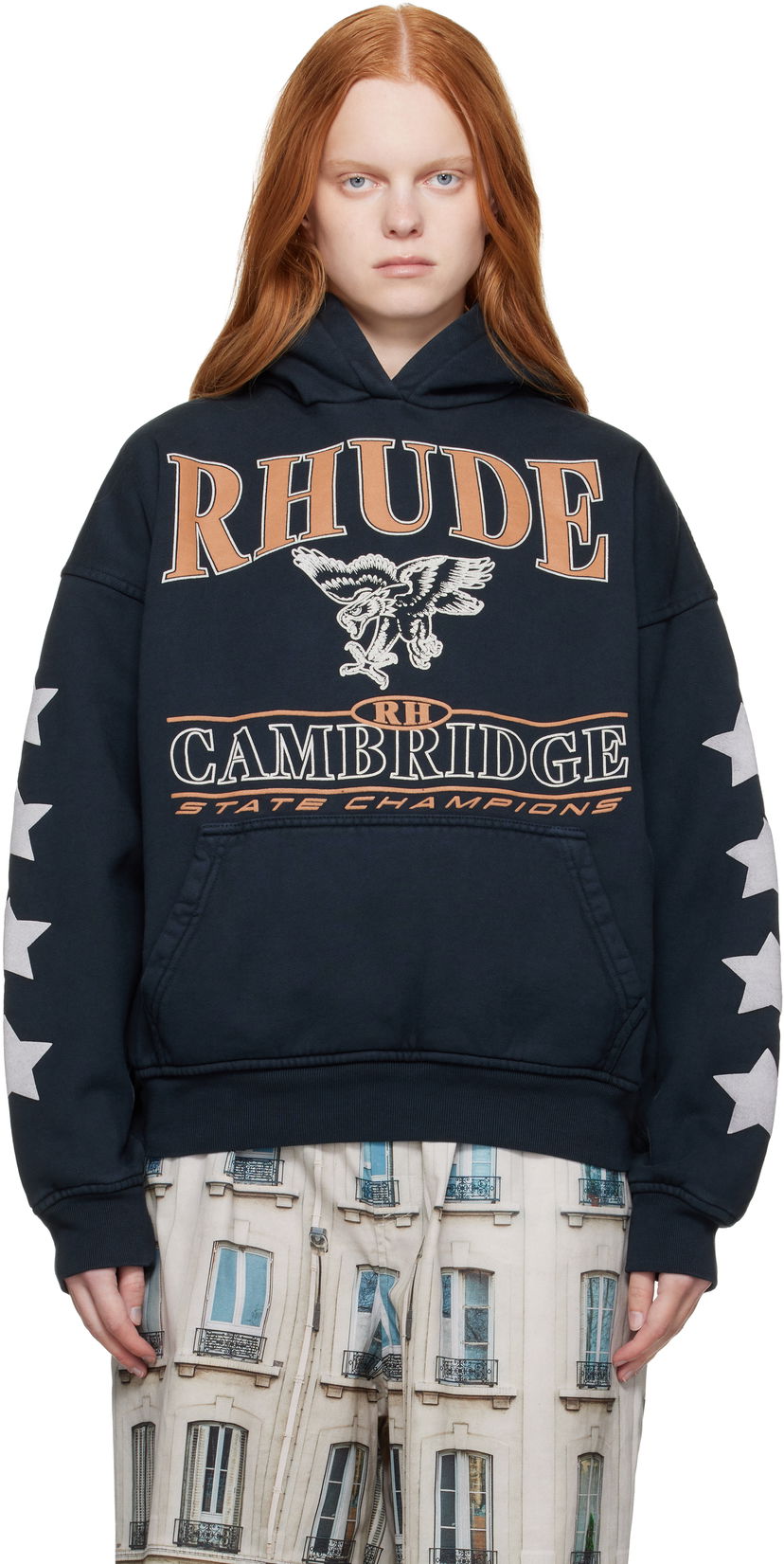 Sweatshirt Rhude Rhude 'Cambridge State Champions' Graphic Hoodie Mörkblå | RHPF25HO10012