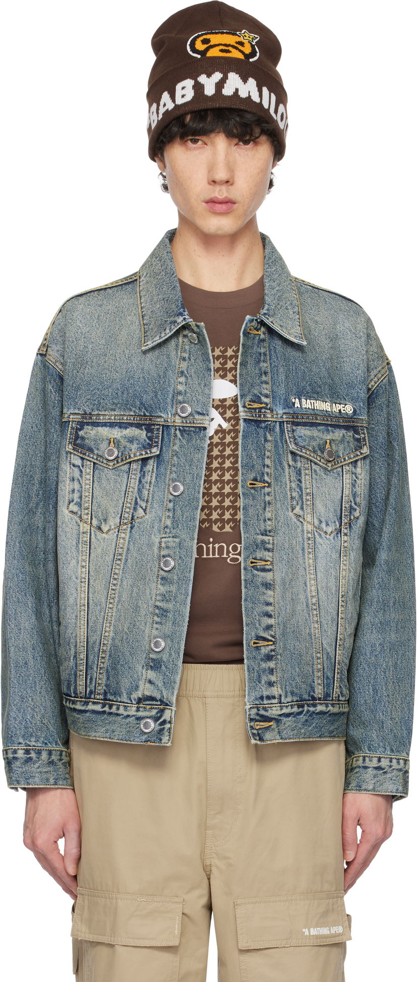 Mössa BAPE Distressed Denim Trucker Jacket Brun | 001LJK801308M