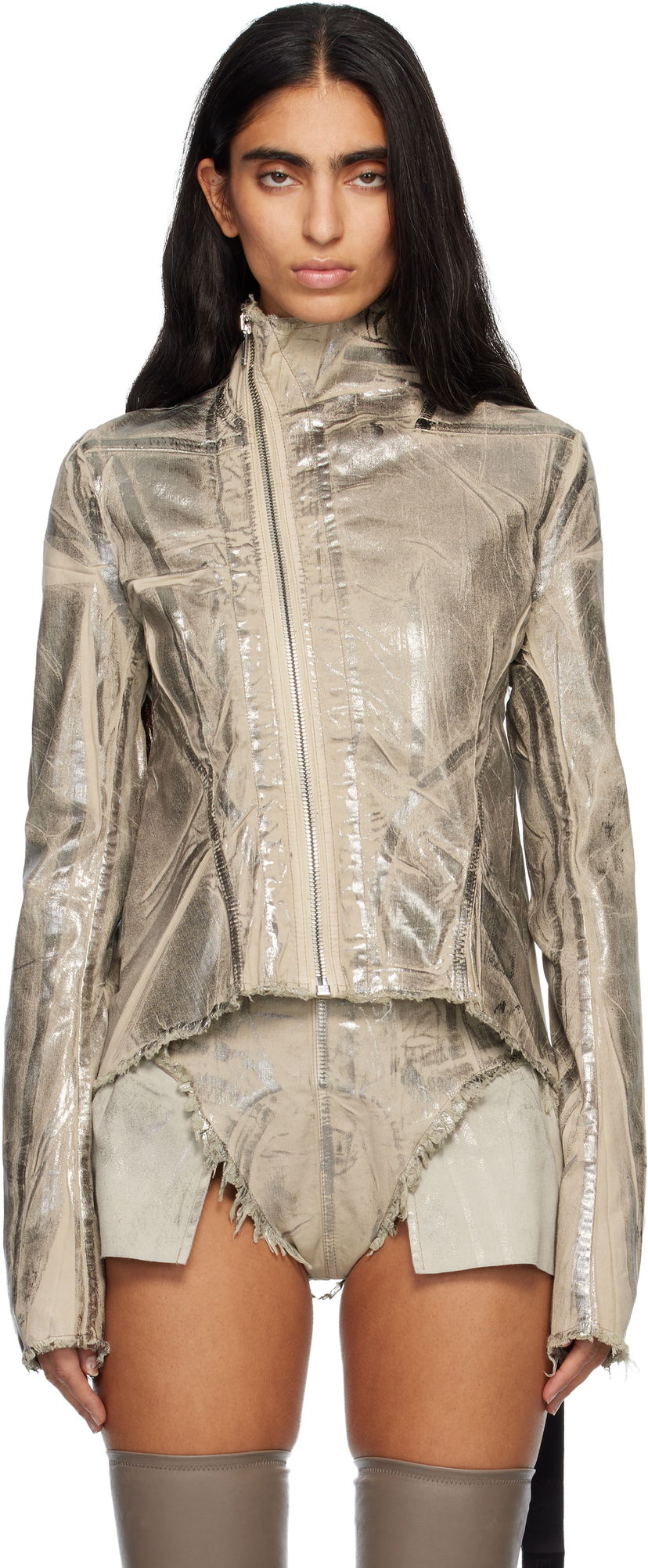 Jacka Rick Owens Concordians Naska Gary Metallic Crinkled Denim Jacket Metallisk | DS02E7703 SDPF