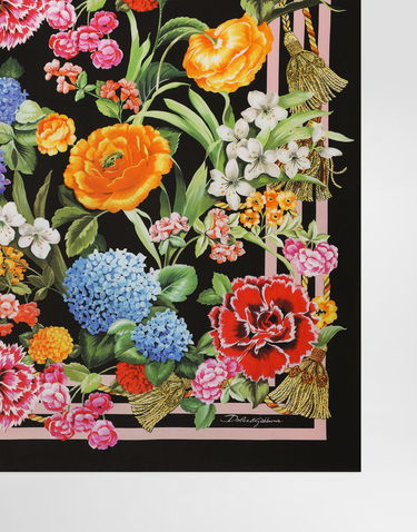 Halsduk Dolce & Gabbana Dolce & Gabbana Floral Print Silk Twill Square Scarf Svart | FN090RGDCV9H45KU, 3