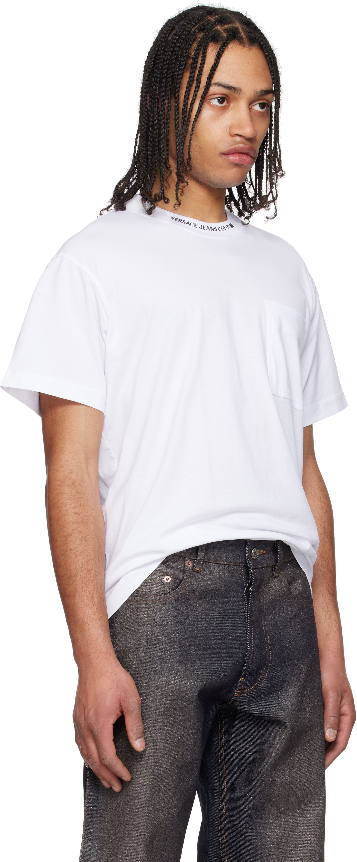 T-shirt Versace Versace Jeans Couture Logo Collar Pocket T-Shirt Vit | E78GAHE03_ECJ00E, 1