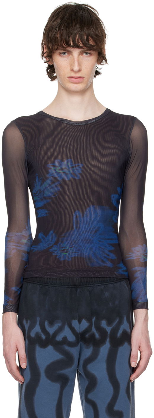 T-shirt Collina Strada Collina Strada Cardio Floral Mesh Long Sleeve T-Shirt Svart | XX3341, 0