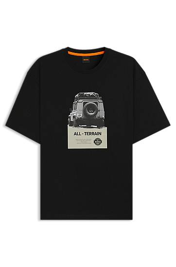 T-shirt BOSS Relaxed-Fit Cotton Jersey T-Shirt with All-Terrain Graphic Svart | 50546958