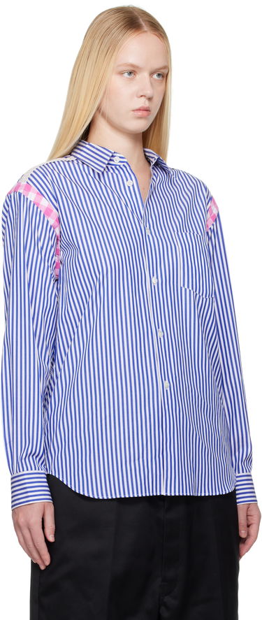 Skjorta Comme des Garçons Comme des Garçons Striped Gingham Trim Shirt Blå | FO-B020-S25, 1