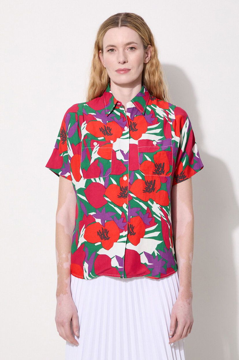 Skjorta A.P.C. Regular-Fit Floral-Print Linen-Blend Shirt Röd | VIAJQ.F12504