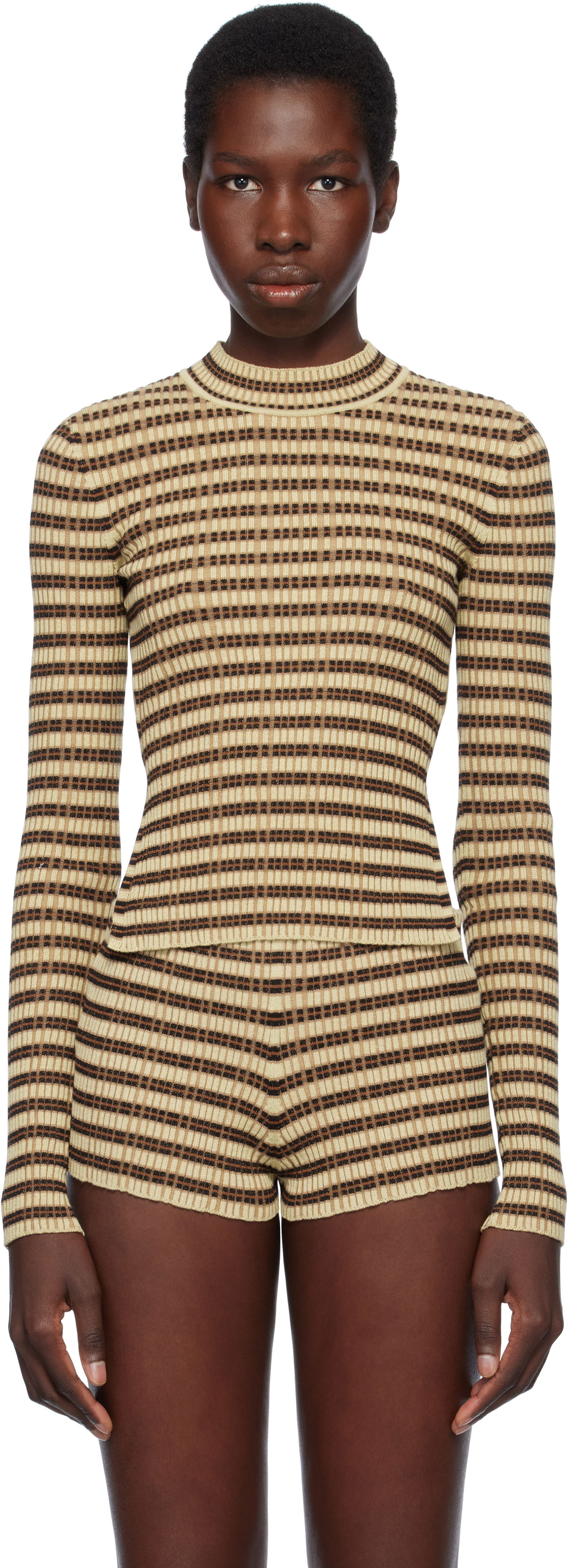 Träningsoverall Nanushka Nanushka Perrie Checkered Knit Top Beige | NW25SSTP24750, 0