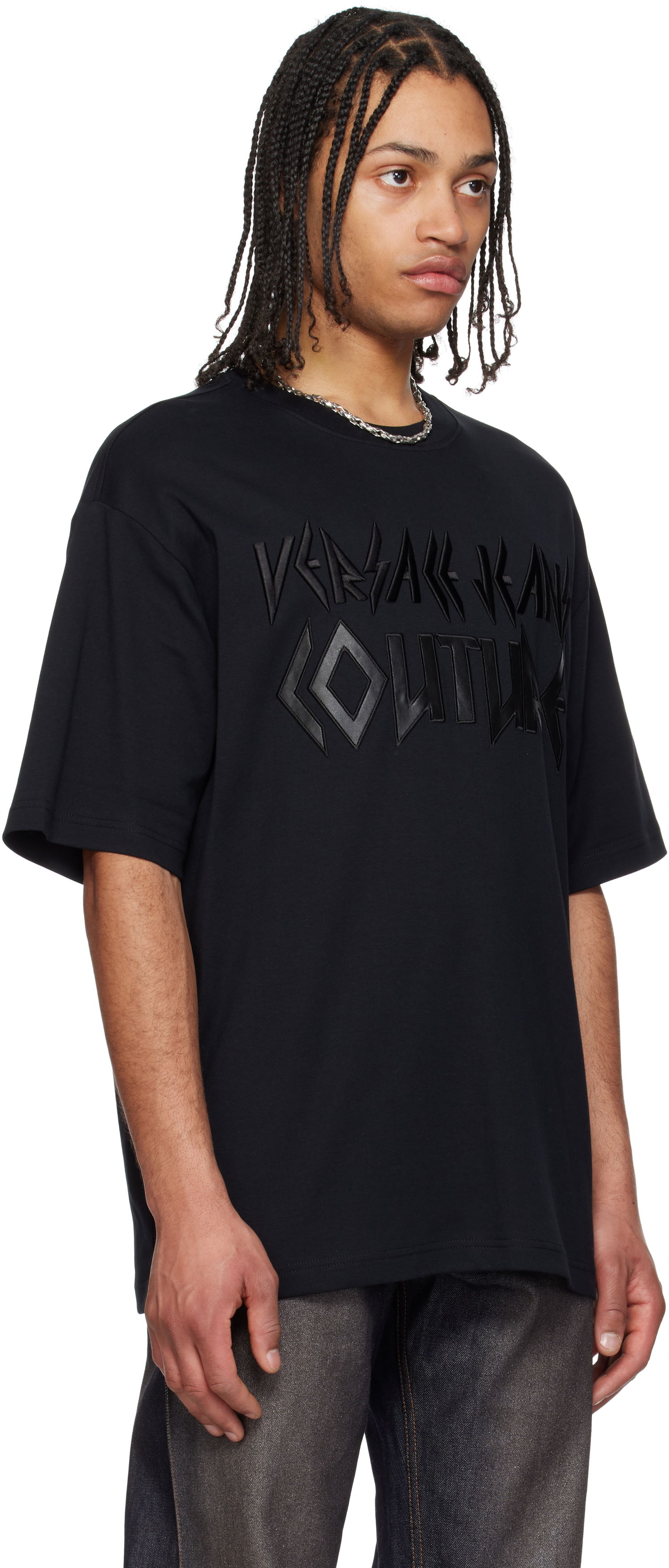 T-shirt Versace Versace Jeans Couture Logo Metal Patch T-Shirt Svart | E78GAHE02_ECJ01E, 1