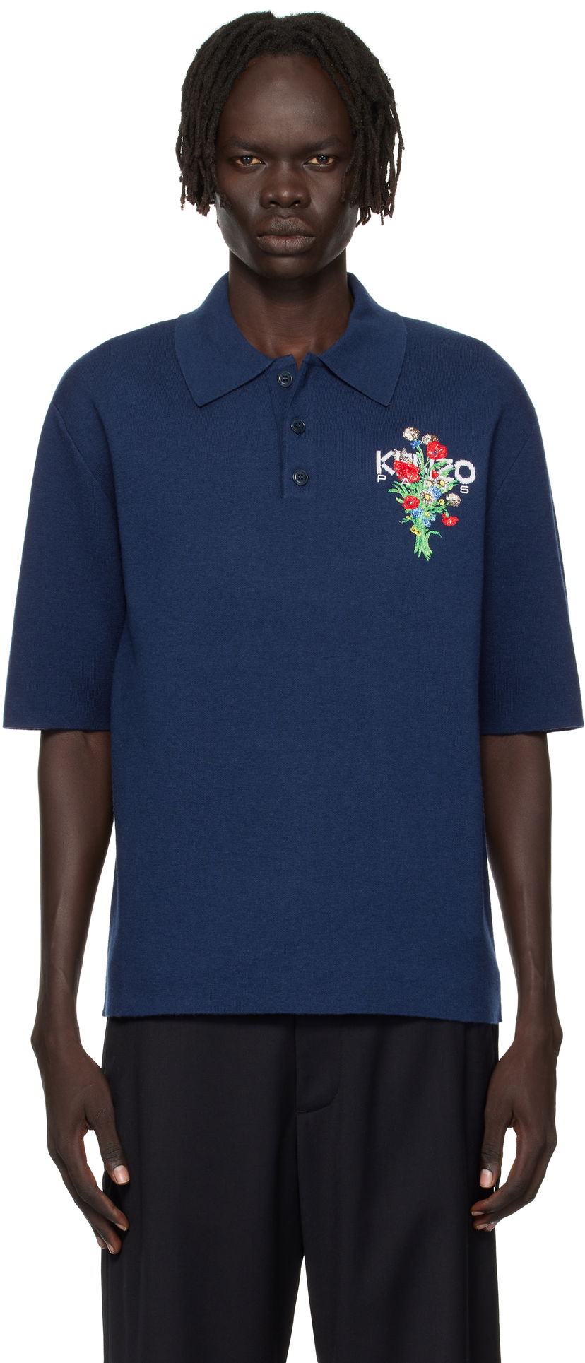 Polotröja KENZO Kenzo 'KENZO Archive Bouquet' Embroidered Polo Shirt Mörkblå | FF65PO7633BG