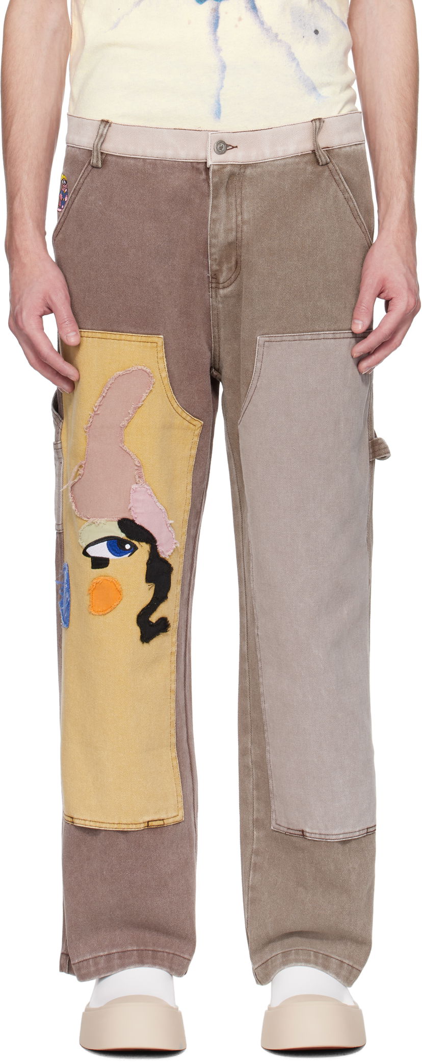 Cargo byxor KidSuper KidSuper Patchwork Face Double Knee Trousers Brun | SS25-PT-03