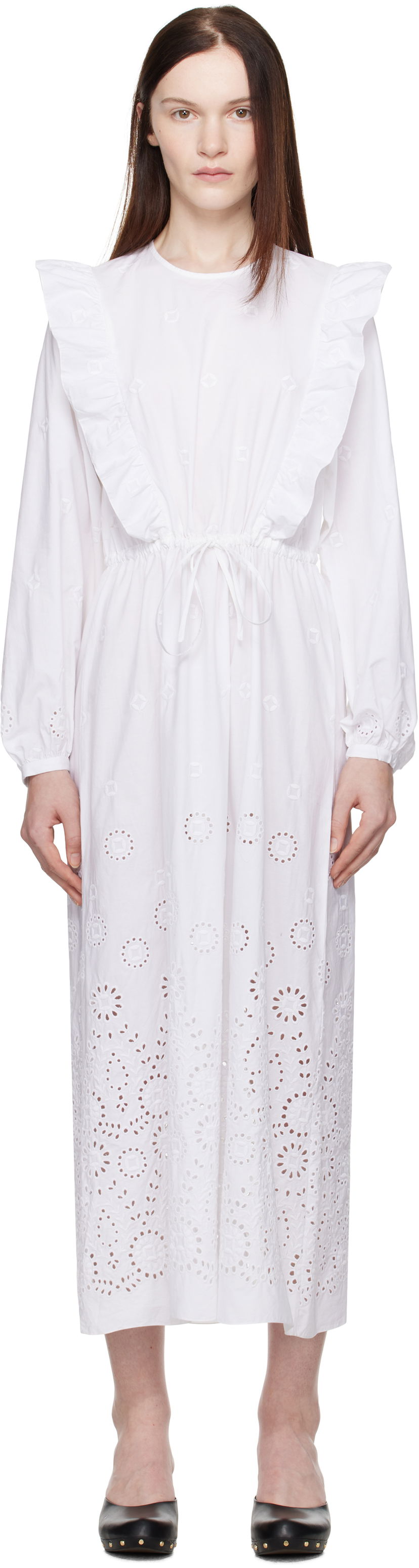 Klä A.P.C. A.P.C. Ginger Eyelet Ruffle Midi Dress Vit | COHFF-F35154