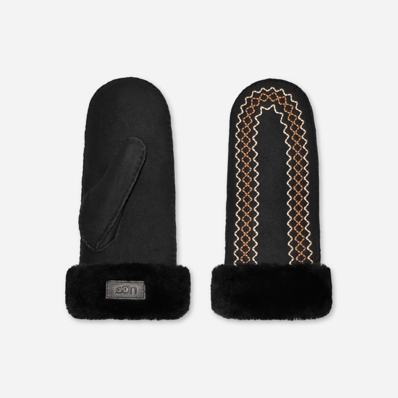 Handskar UGG Embroidered Sheepskin Mittens Svart | 100907-BLK, 1