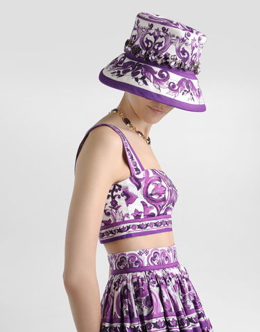 Crop top Dolce & Gabbana Dolce & Gabbana Majolica Print Poplin Crop Top Purpur | F7U70THH5ENIP3TN, 3