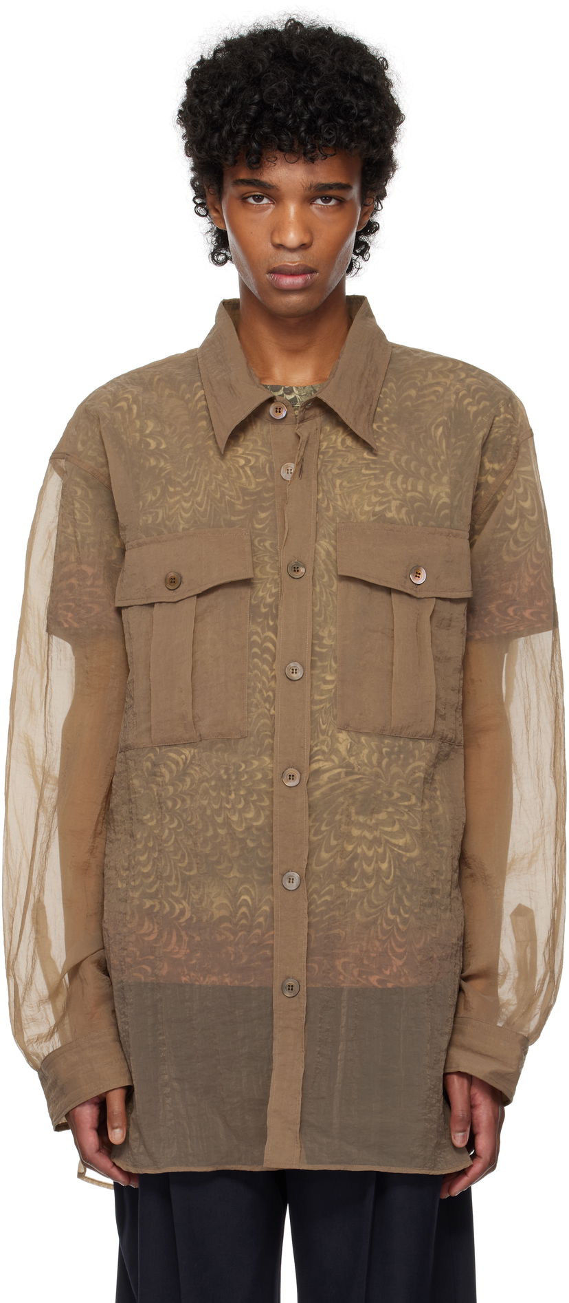 Skjorta Dries Van Noten Dries Van Noten Crinkled Button-Up Shirt Brun | 251-020721-1329