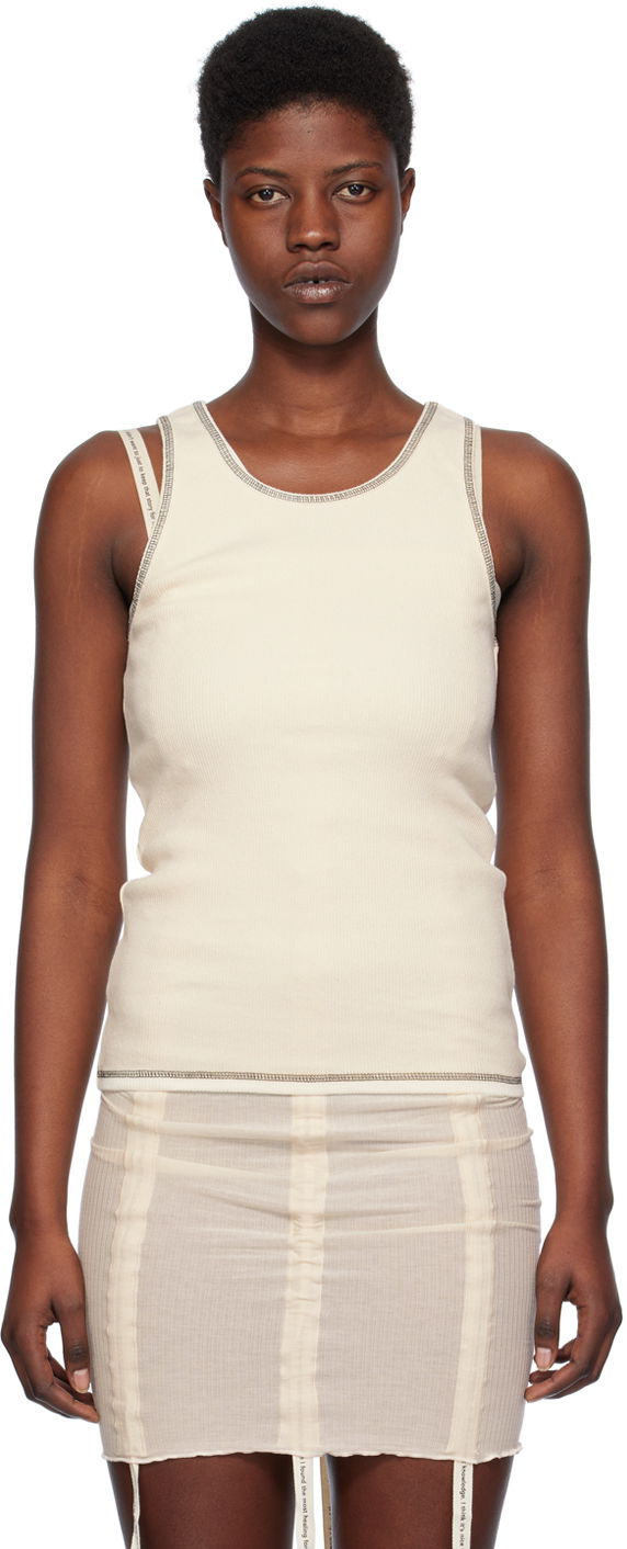 Linne Baserange Sleeveless Garble Tank Top Beige | FLGTA-RIB-SP24