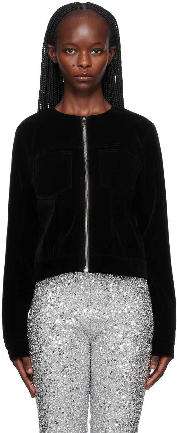 Jacka We11done Velvet Zip-Up Jacket Svart | WD-JK3-23-018-W-BK