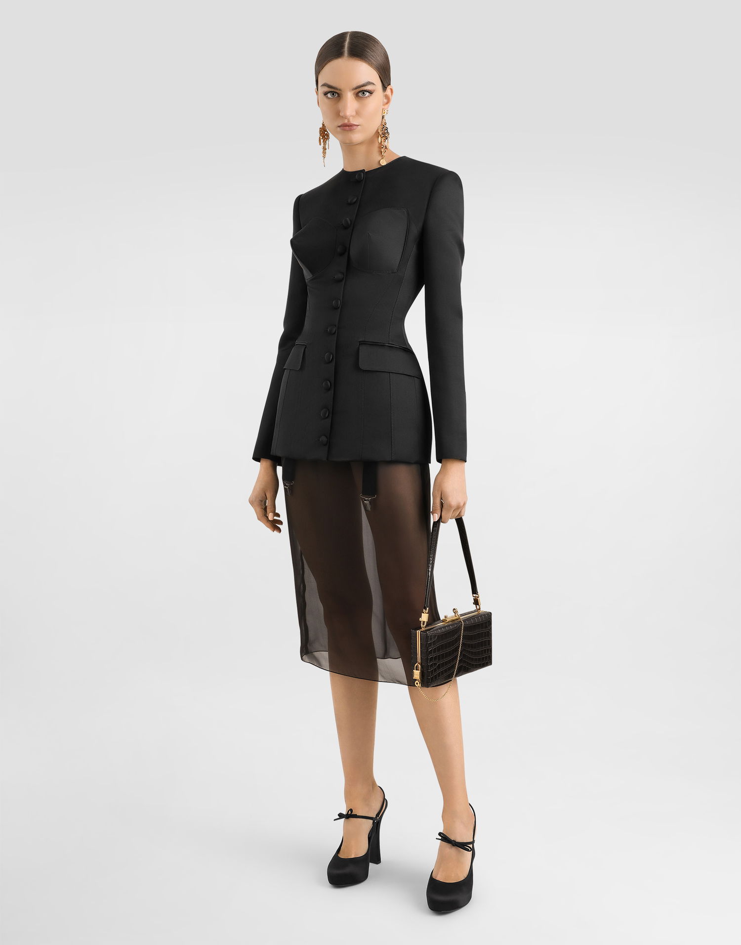 Kjol Dolce & Gabbana Dolce & Gabbana Chiffon Voile Calf-Length Skirt Svart | F4BBYTFUAA1N0000, 1