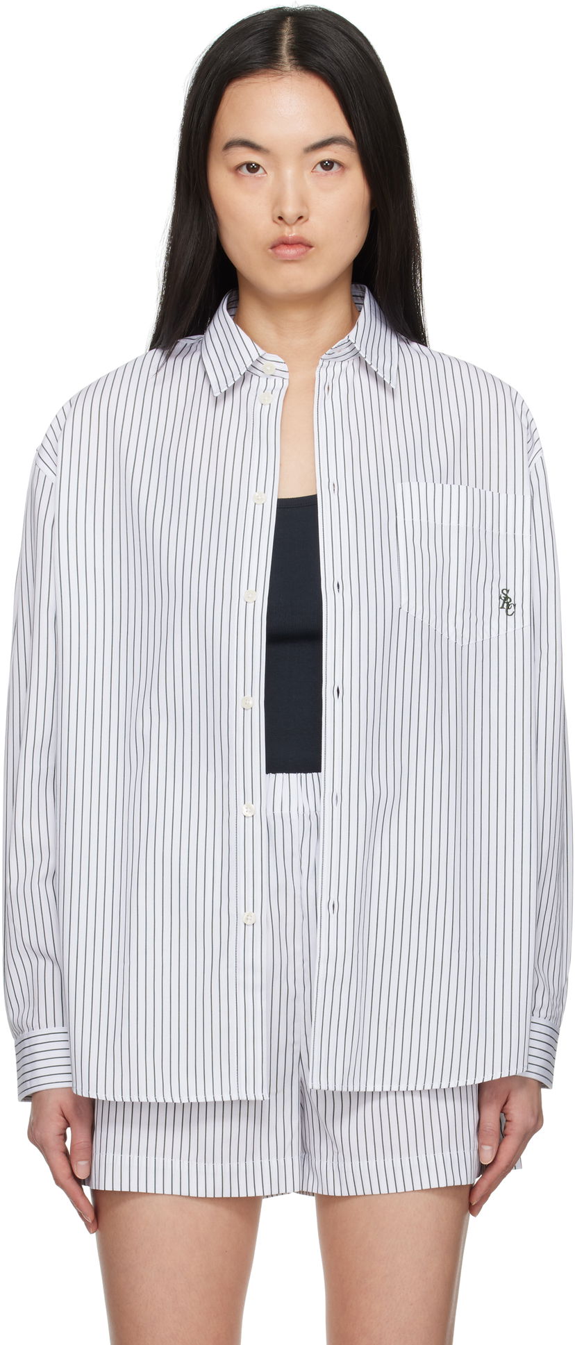 Skjorta Sporty & Rich Sporty & Rich Oversized Pinstriped Shirt Vit | SI006606302ST71