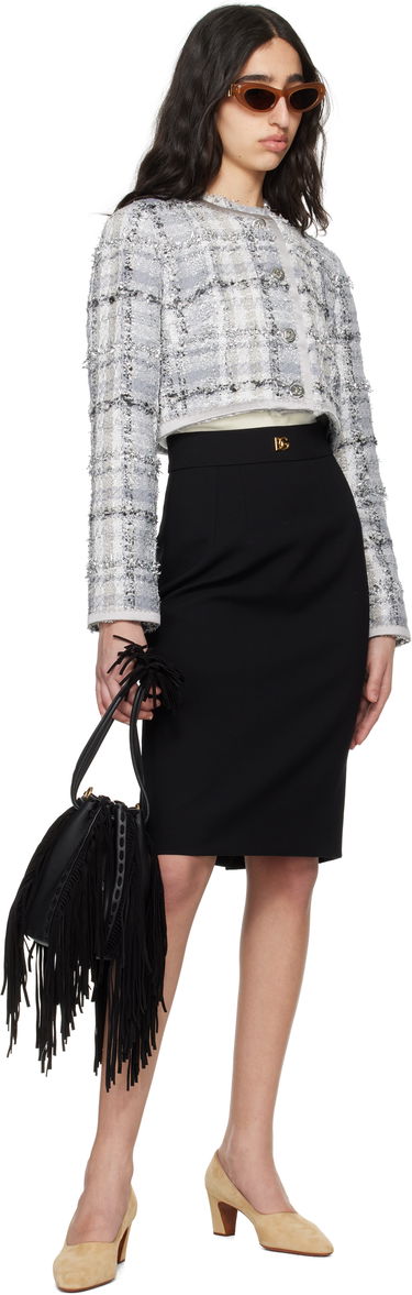 Jacka Dolce & Gabbana Dolce&Gabbana Short Check Lurex Raschel Tweed Jacket Grå | F27DQT FQZAE, 3