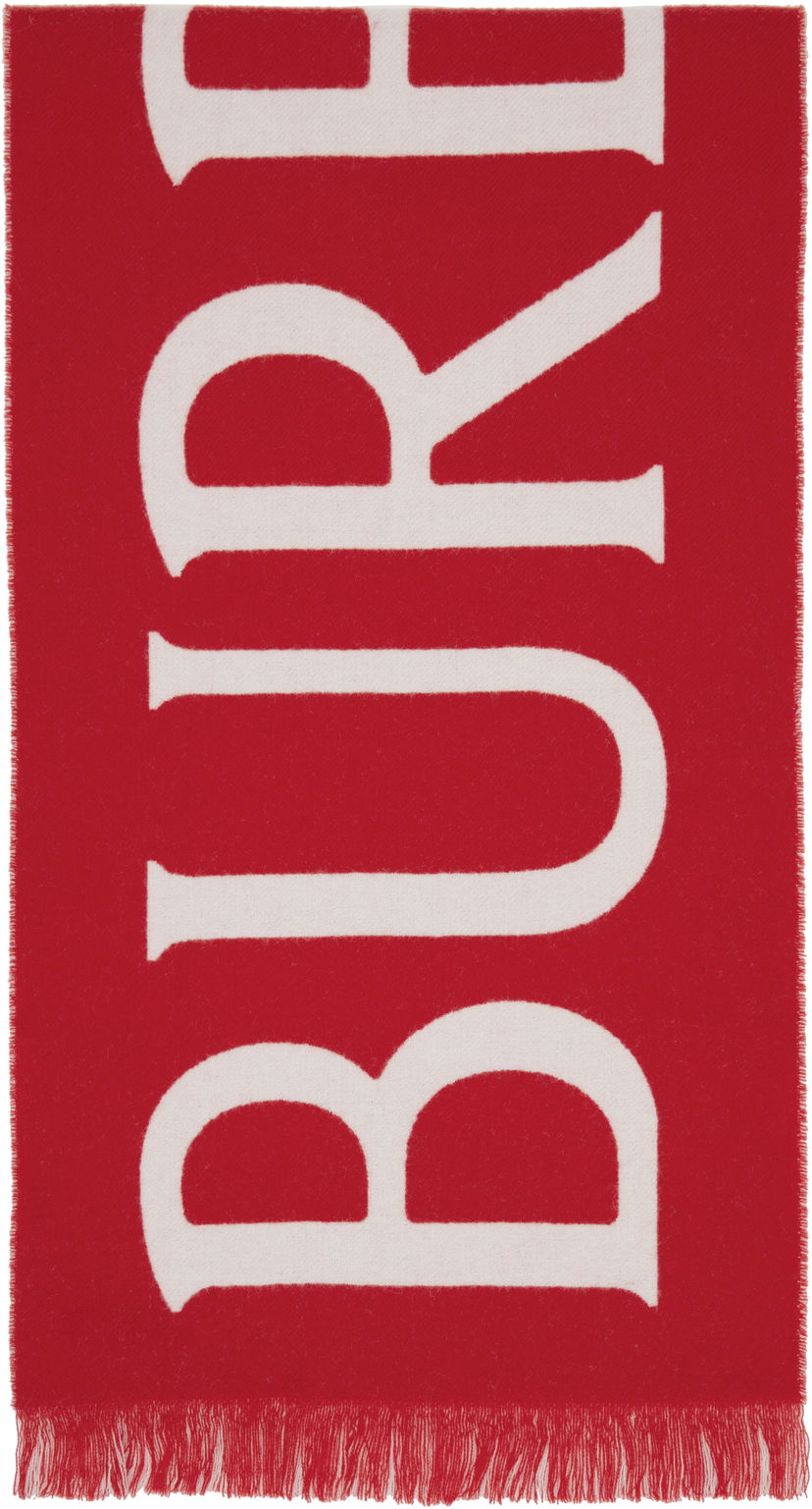 Halsduk Burberry Burberry Logo Wool Scarf Röd | 8109564