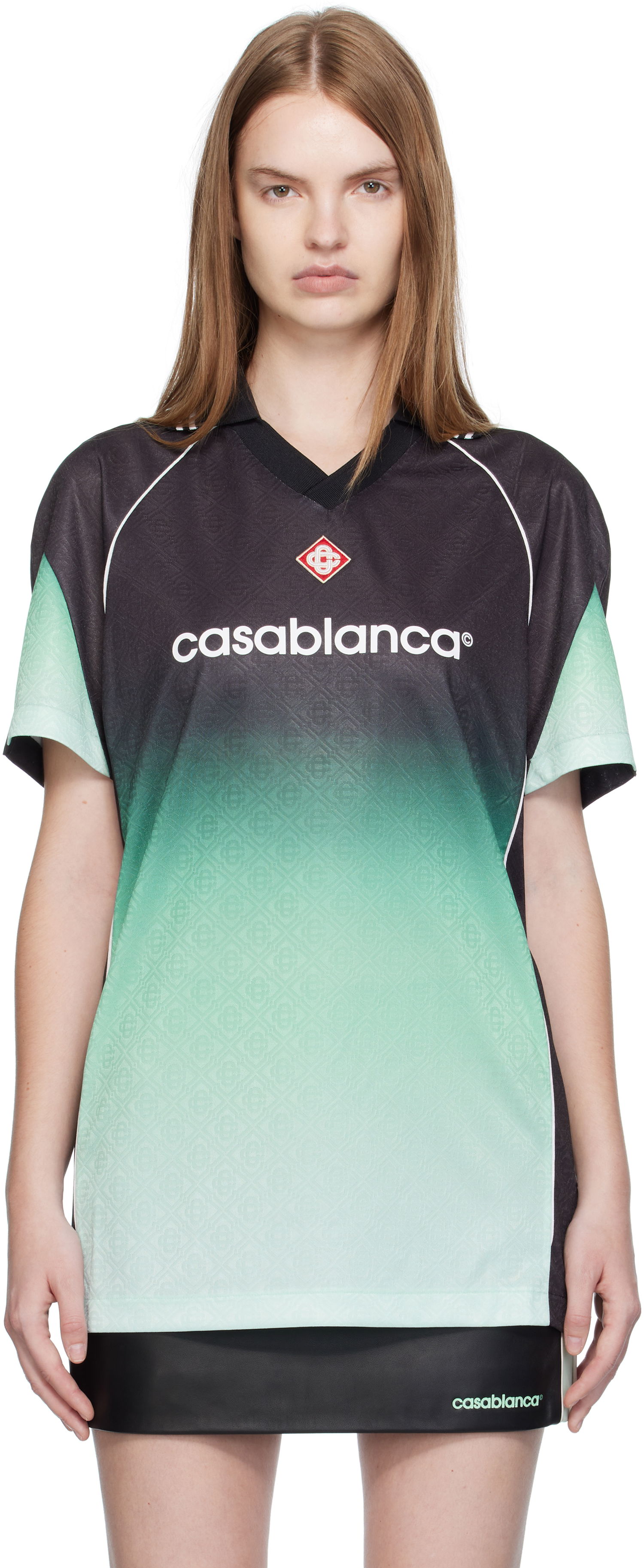 T-shirt Casablanca Casablanca Gradient Monogram Jacquard Football T-shirt Grön | U-WPF25-JTP-375-01, 0