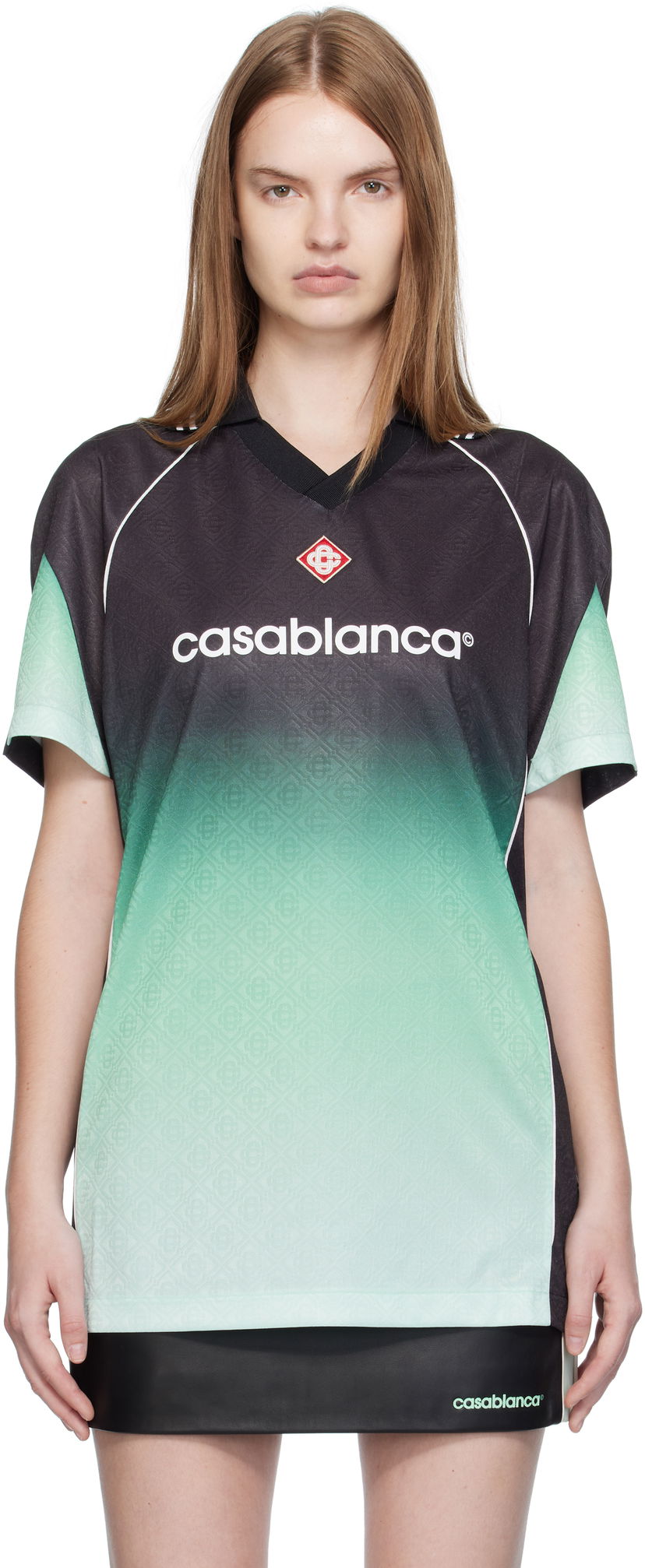 T-shirt Casablanca Casablanca Gradient Monogram Jacquard Football T-shirt Svart | U-WPF25-JTP-375-01