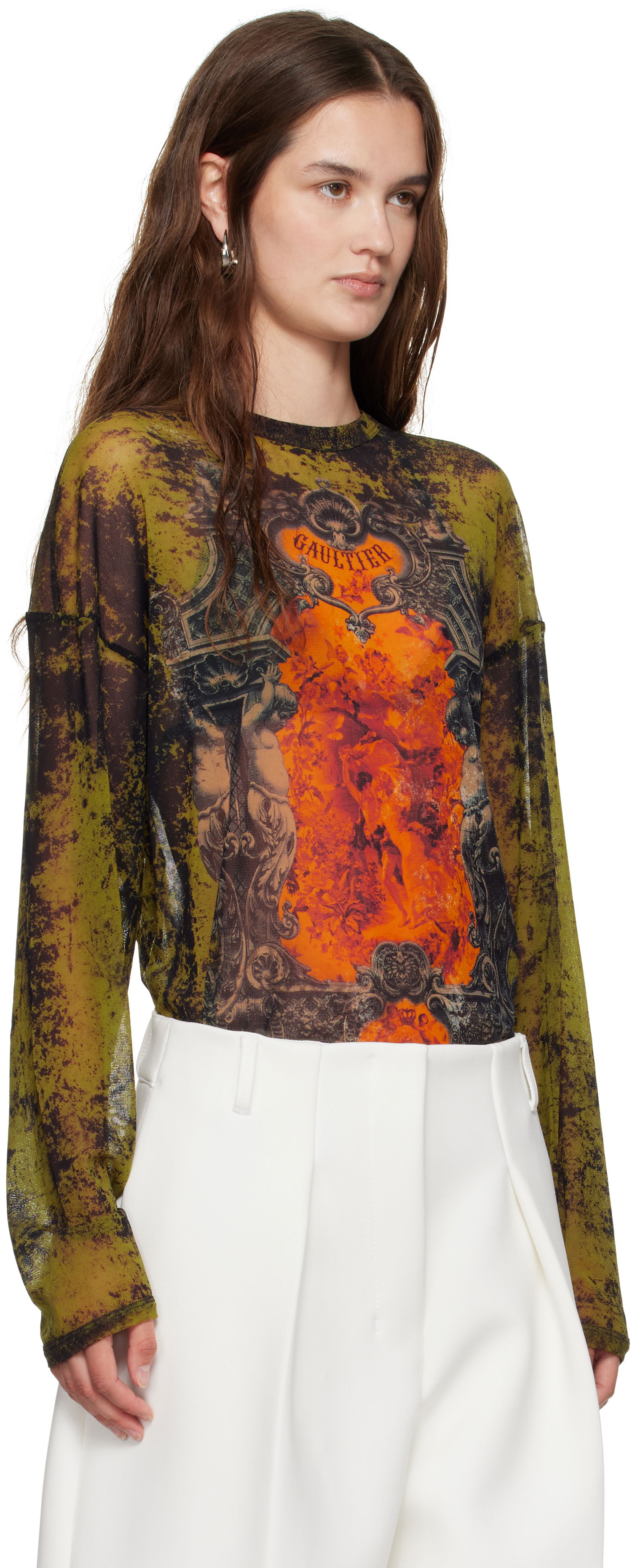 T-shirt Jean Paul Gaultier Jean Paul Gaultier Oversized Medallion Graphic Top Grön | 25/03-W-TO340-M006P-004115, 1